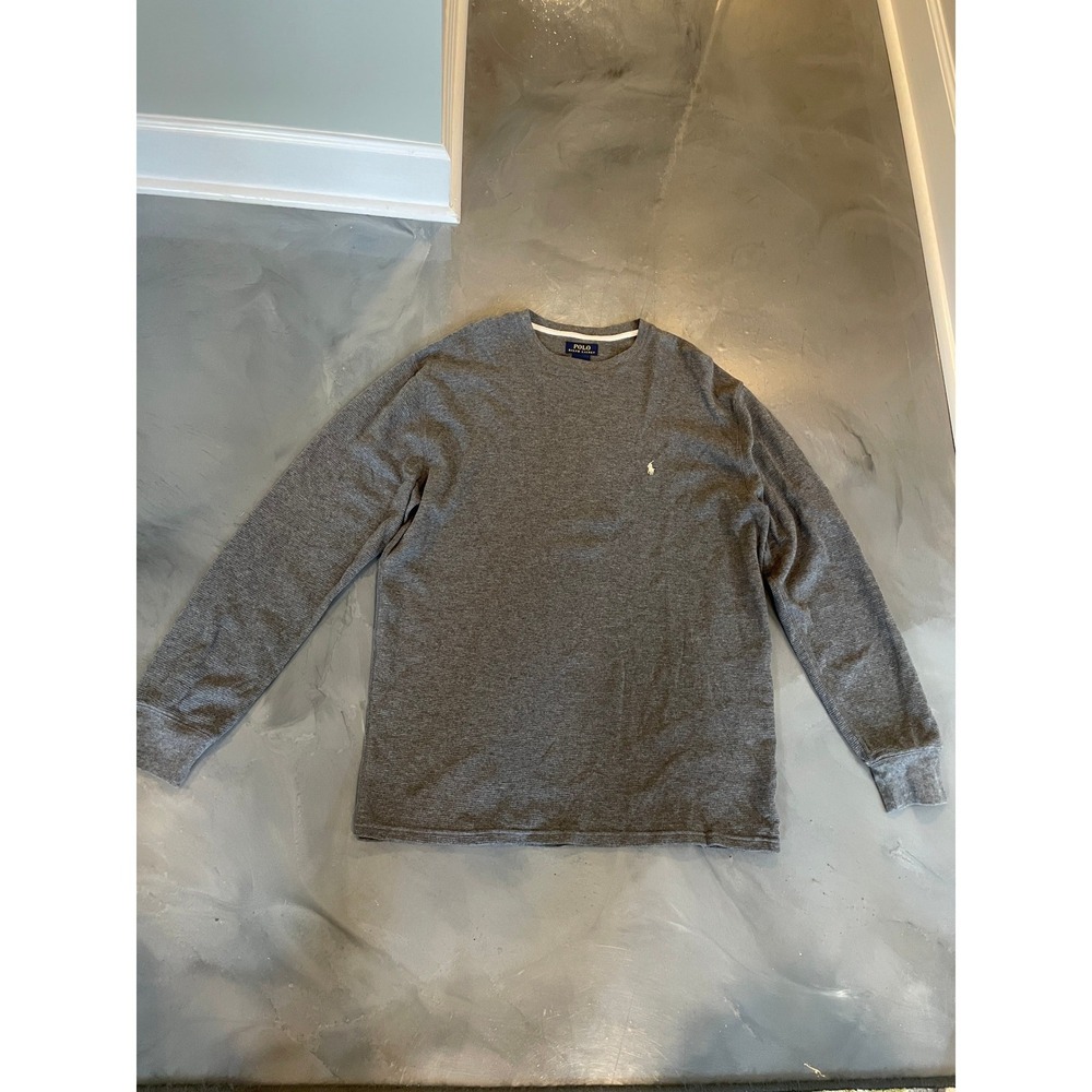 Polo Ralph Lauren Mens 2XL Gray Waffle Knit Thermal Long Sleeve Shirt Pony Logo